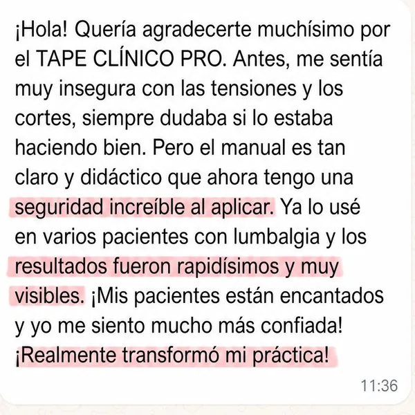 Mensaje de una fisioterapeuta sobre Tape Clínico Pro (4)